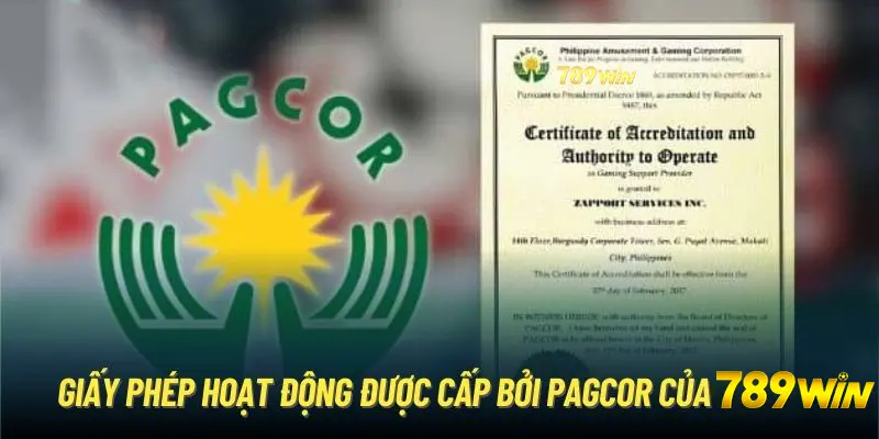 Giấy phép hoạt động kinh doanh sòng bạc trực tuyến của 789Win được cấp bởi PAGCOR